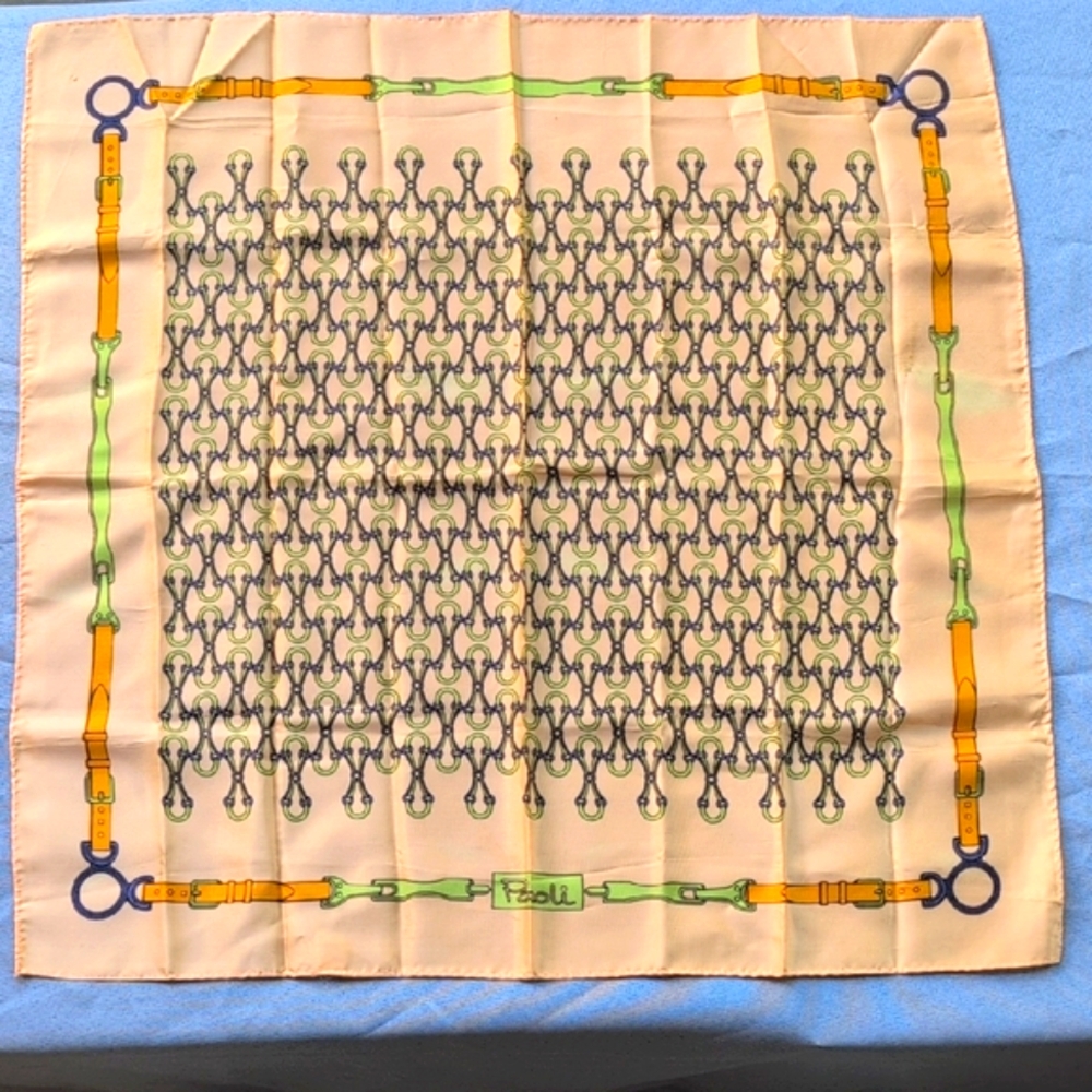 Paoli Equestrian Acetate Scarf 1960s - 70s Peach Orange Green